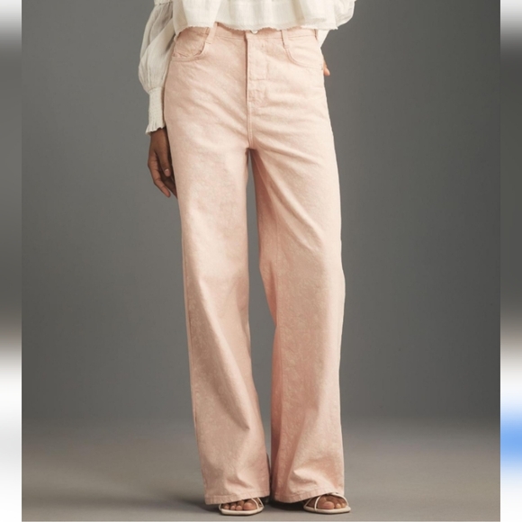 Anthropologie Pants - Anthropologie Pilcro Flocked A-Line High-Rise Wide-Leg Jeans Pink 30